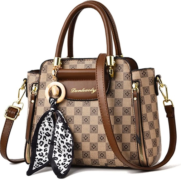 PHEVOS Ladies Khaki Patterned Purse Handbag Satchel Shoulder Bag Top Handle - Picture 1 of 10